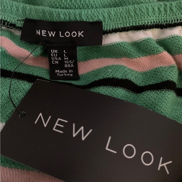 New Look Crop Top Off The Shoulder Bardot Green Short Sleeve Stripe Large UK 14 - Picture 5 of 7